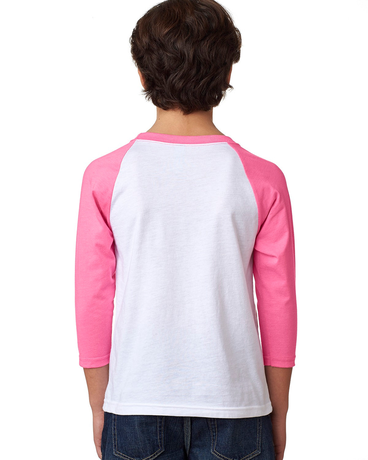 Youth CVC 3/4-Sleeve Raglan - Hot Pink / White