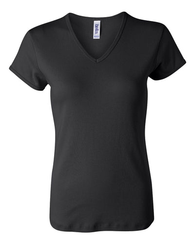 Women's Baby Rib Short Sleeve V-Neck Tee - Black