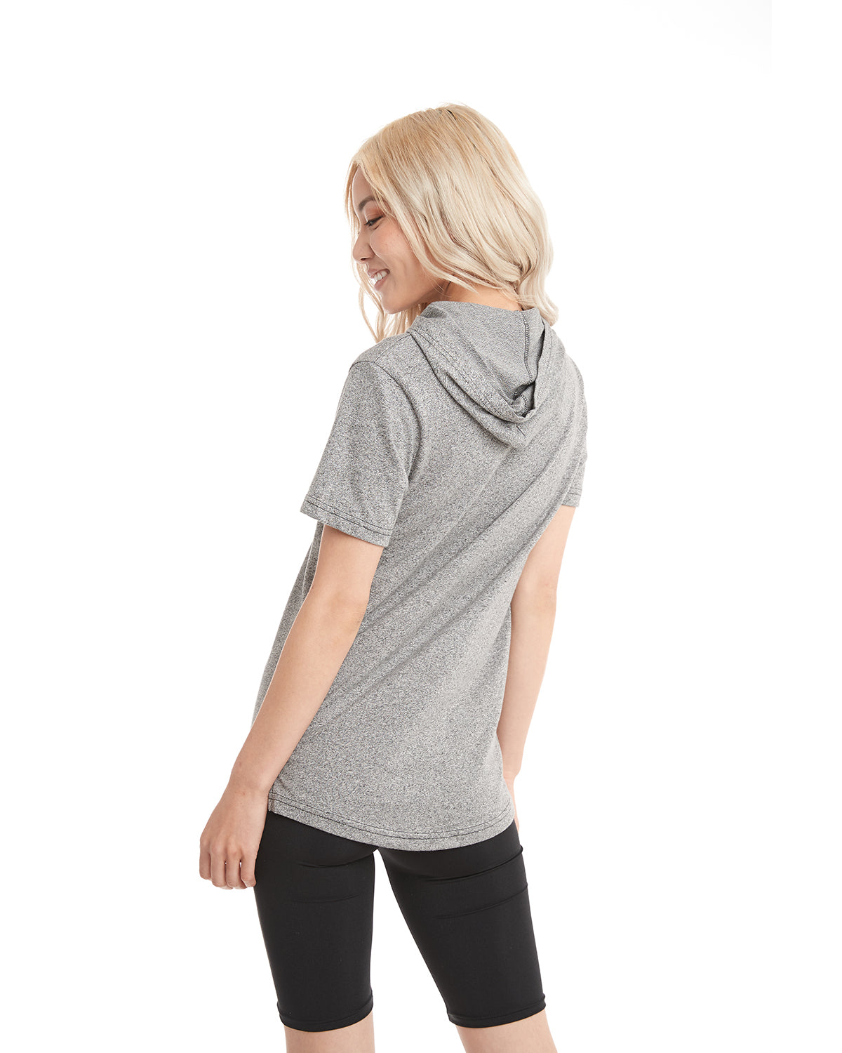 Unisex Mock Twist Short Sleeve Hoody T-Shirt - Heather Gray