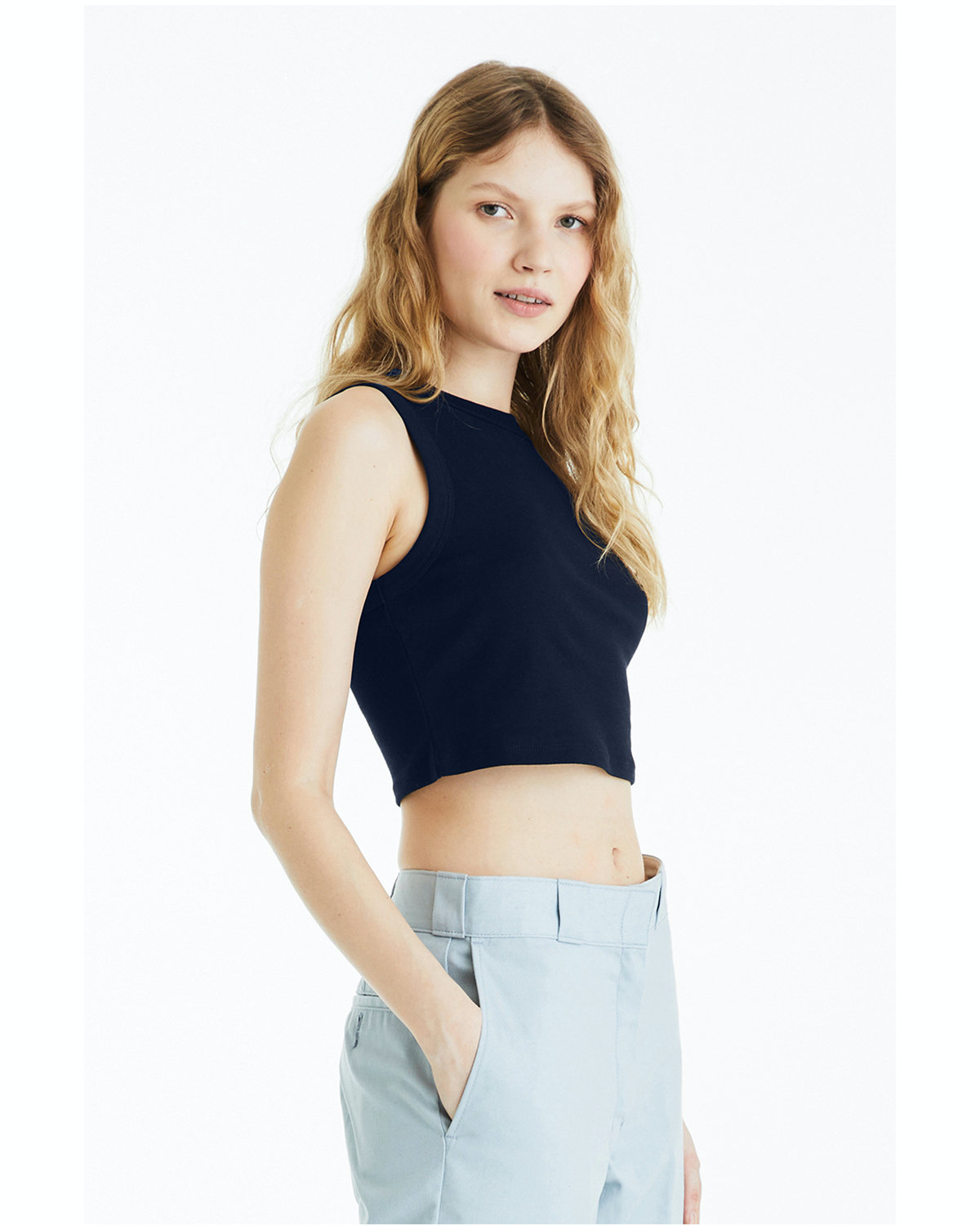 Women's Micro Rib Muscle Crop Tank - Solid Navy Blend