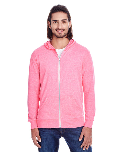 Unisex Triblend Full-Zip Light Hoodie - Neon Pink Triblend