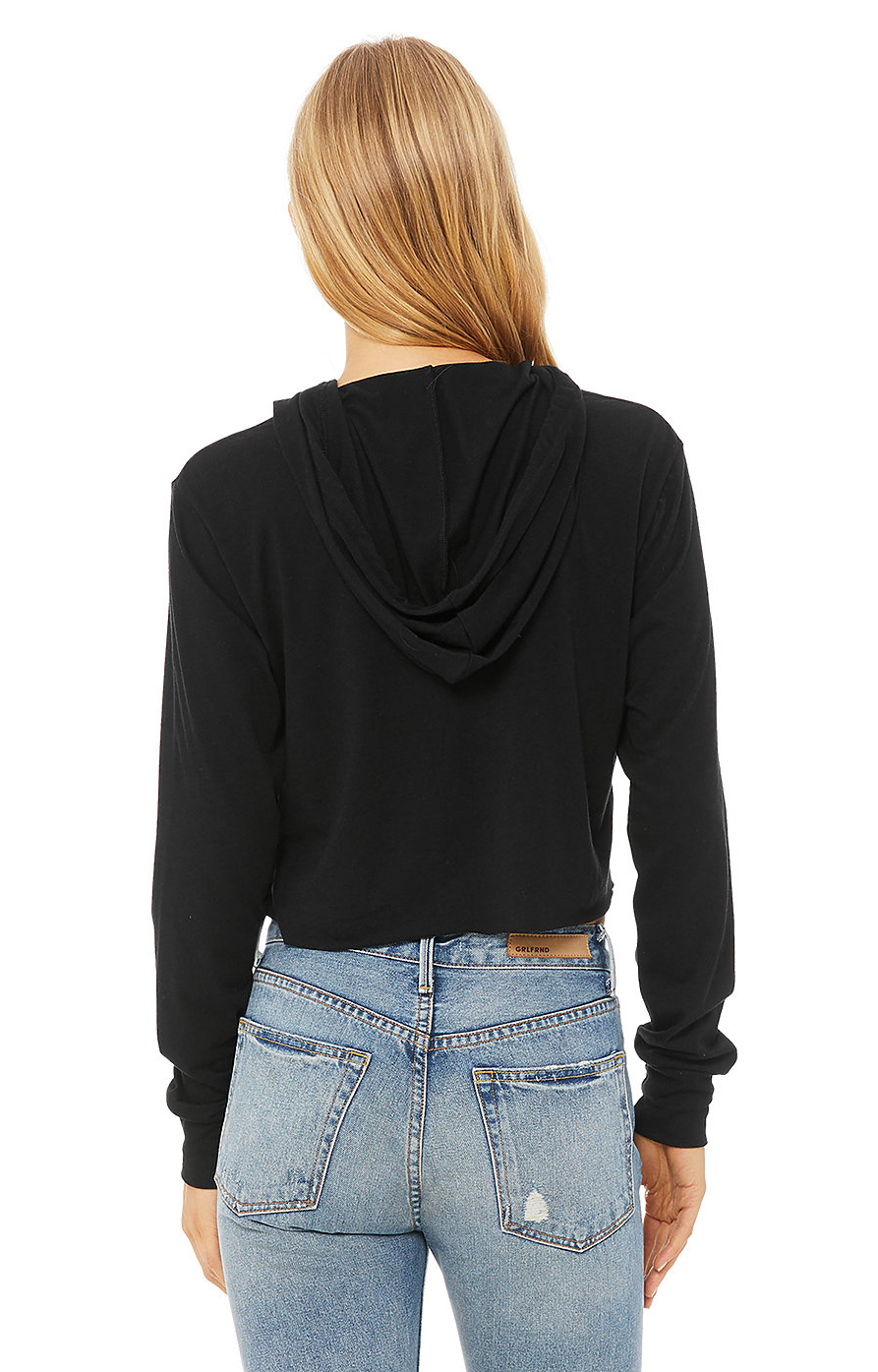 Women's Cropped Long Sleeve Hooded T-Shirt - Solid Black Triblend