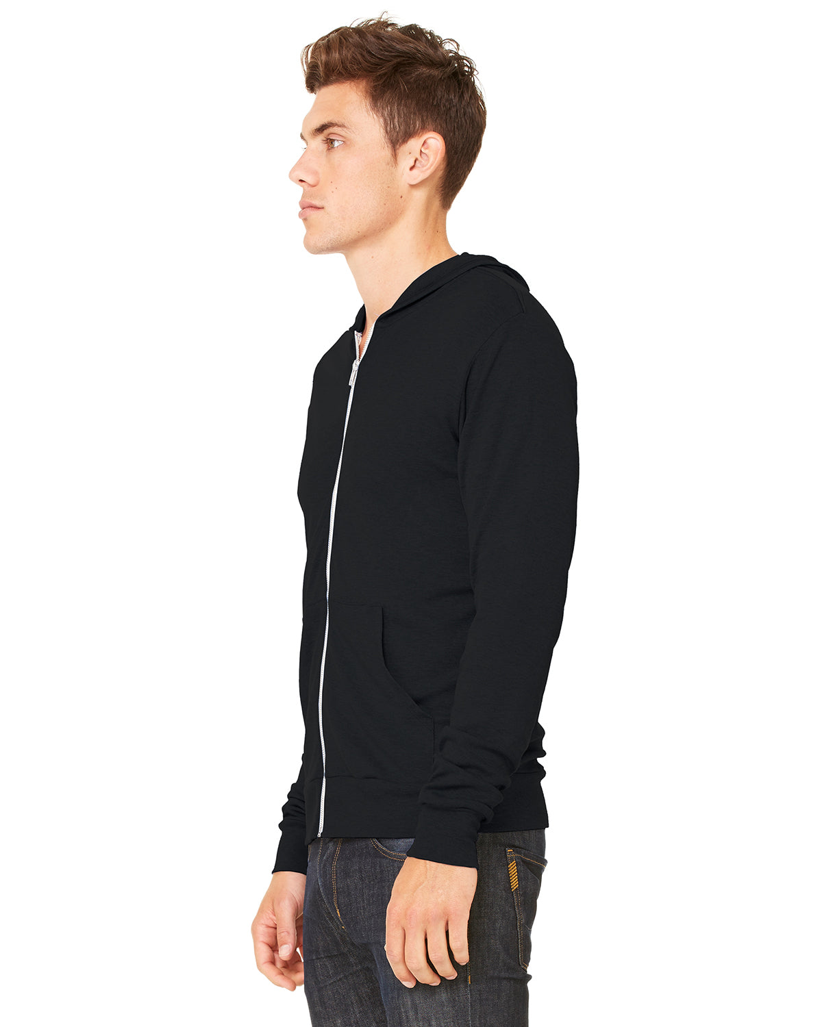 Unisex Triblend Full-Zip Lightweight Hoodie - Black Triblend