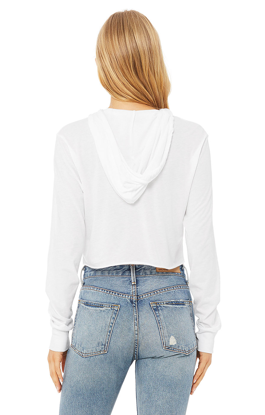 Women's Cropped Long Sleeve Hooded T-Shirt - Solid White Triblend