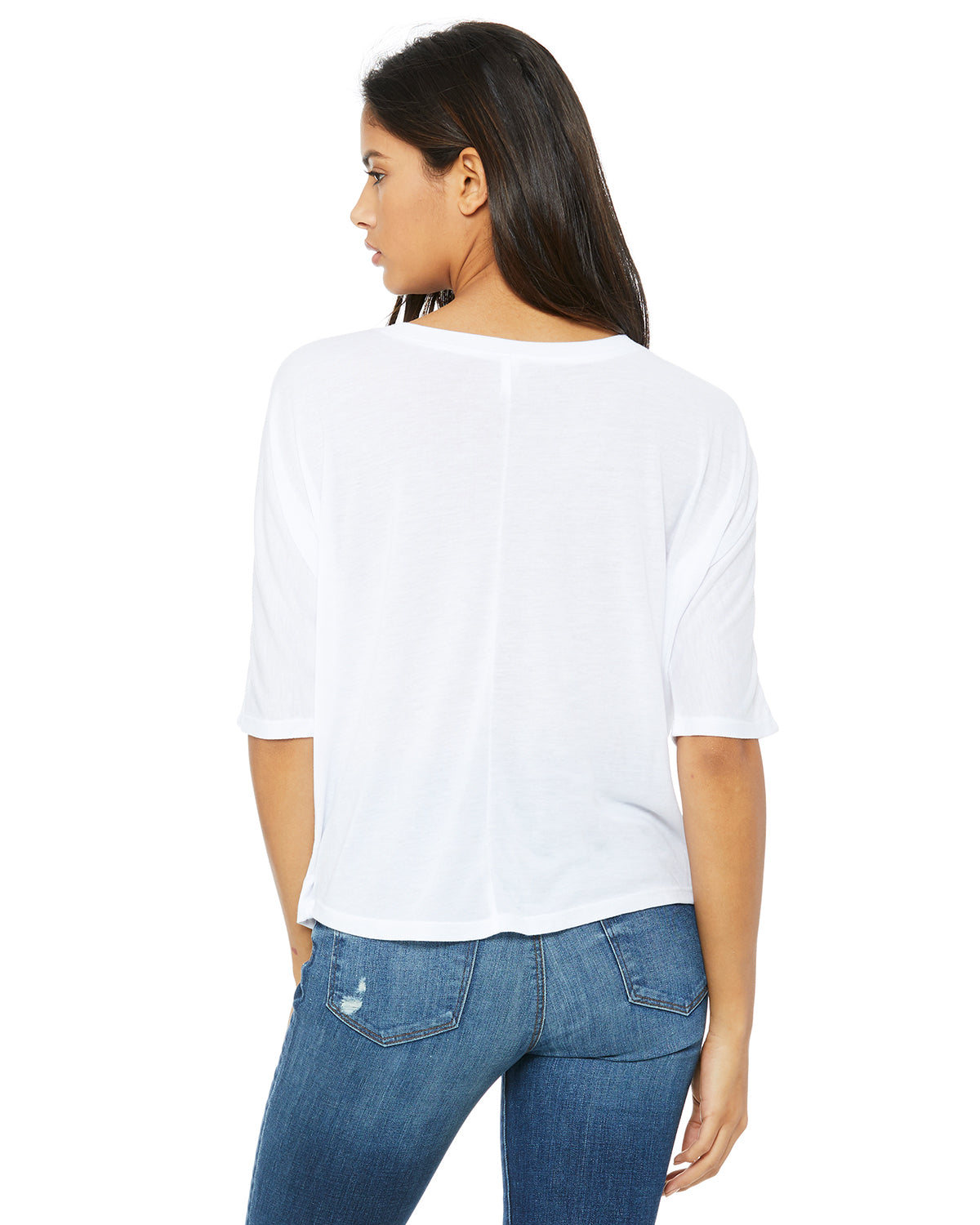 Women's Flowy Boxy Half-Sleeve V-Neck T-Shirt - White