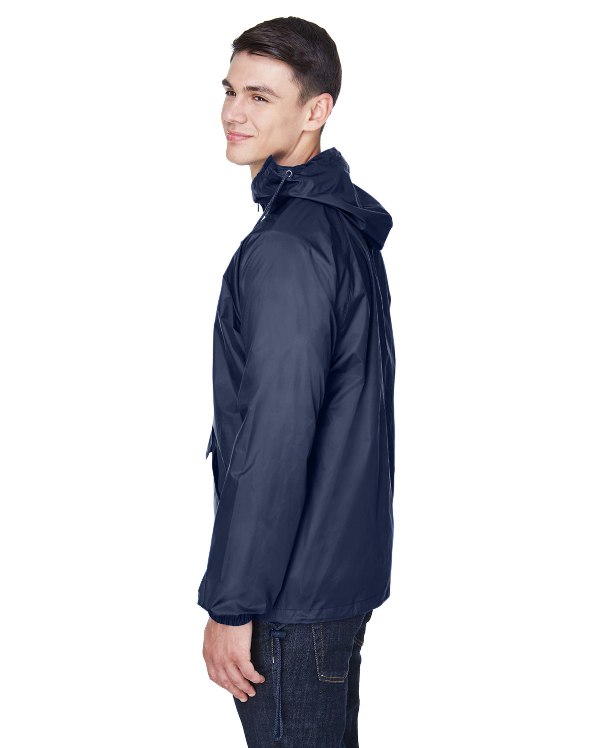 Unisex Quarter-Zip Hooded Pullover Pack-Away Jacket - True Navy
