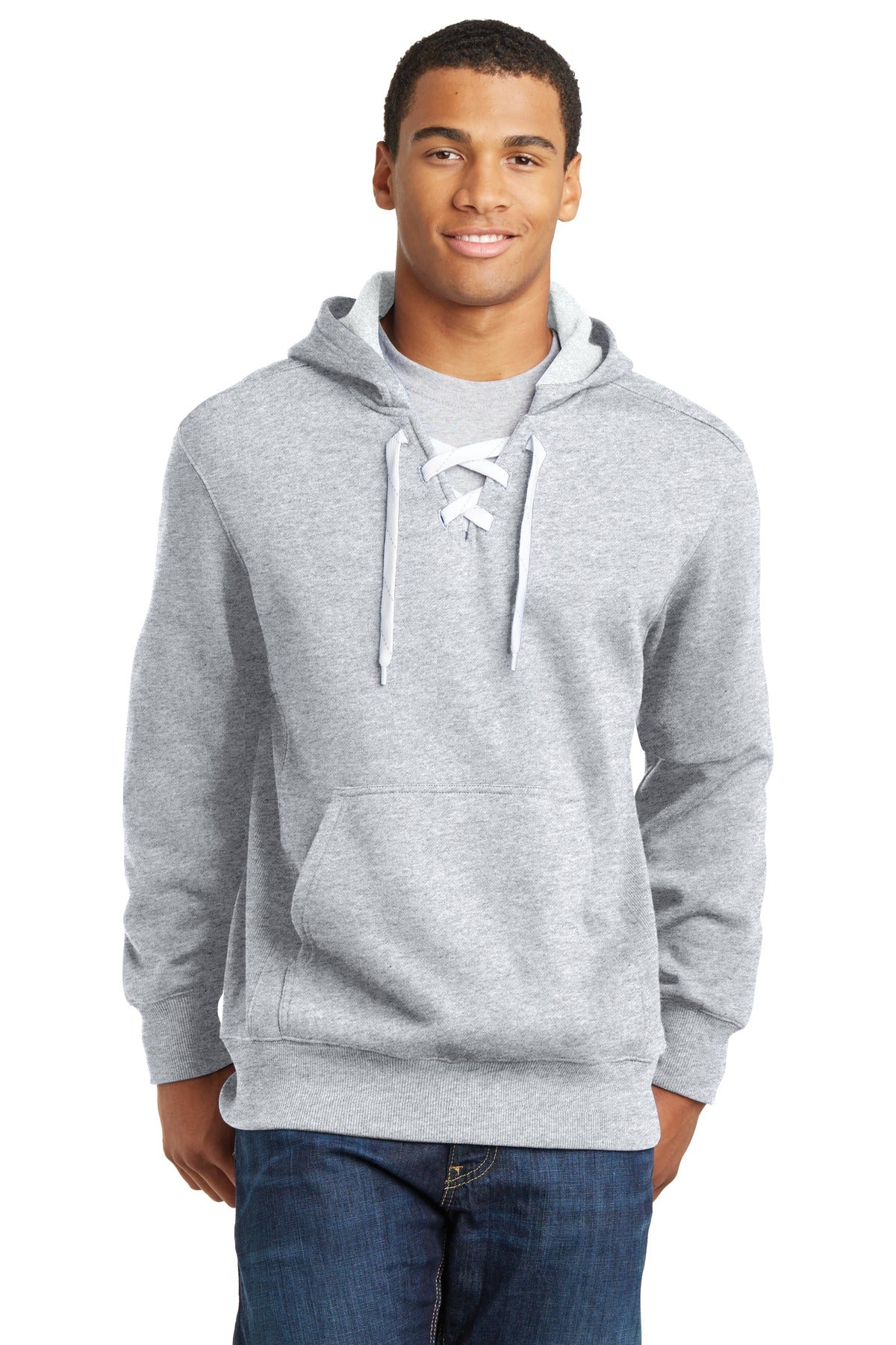 Lace Up Pullover Hoodie - Athletic Heather