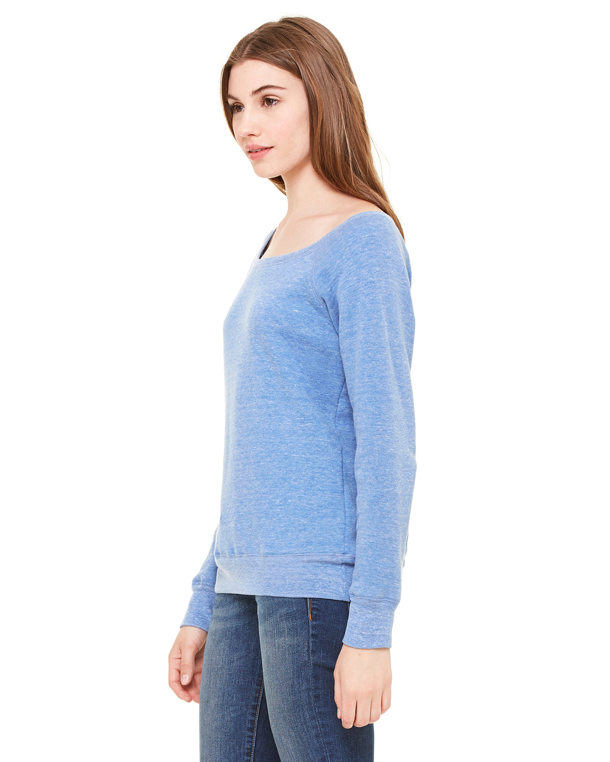 Women's Sponge Fleece Wide Neck Sweatshirt - Blue Triblend