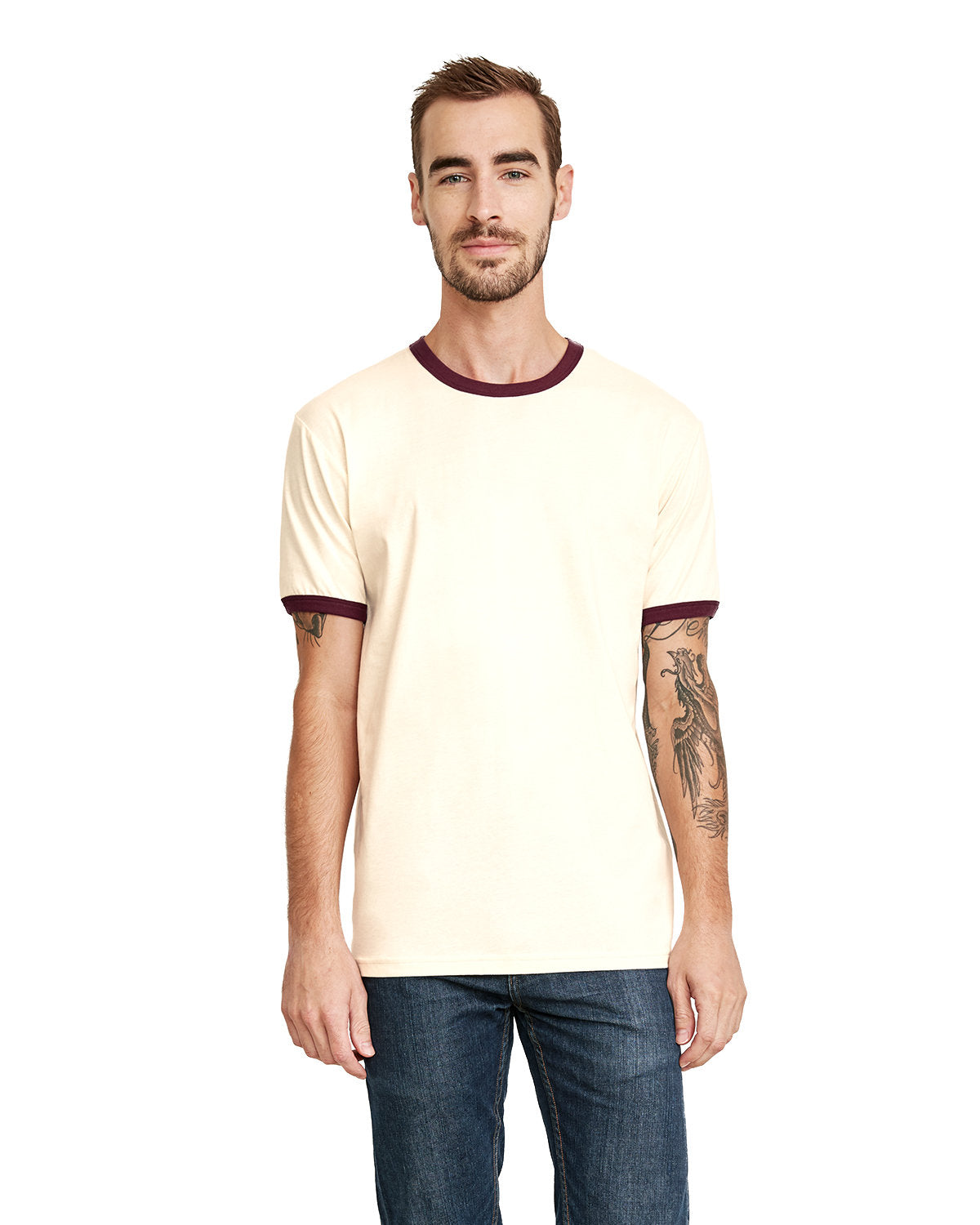 Unisex Ringer T-Shirt - Natural / Maroon