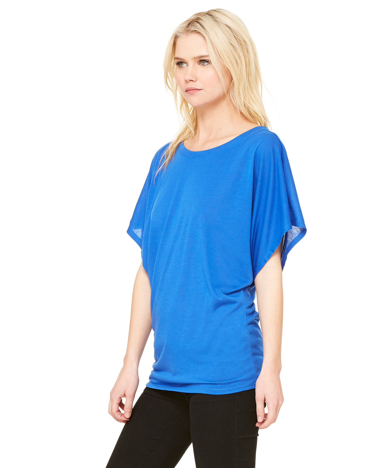 Women's Flowy Draped Sleeve Dolman T-Shirt - True Royal