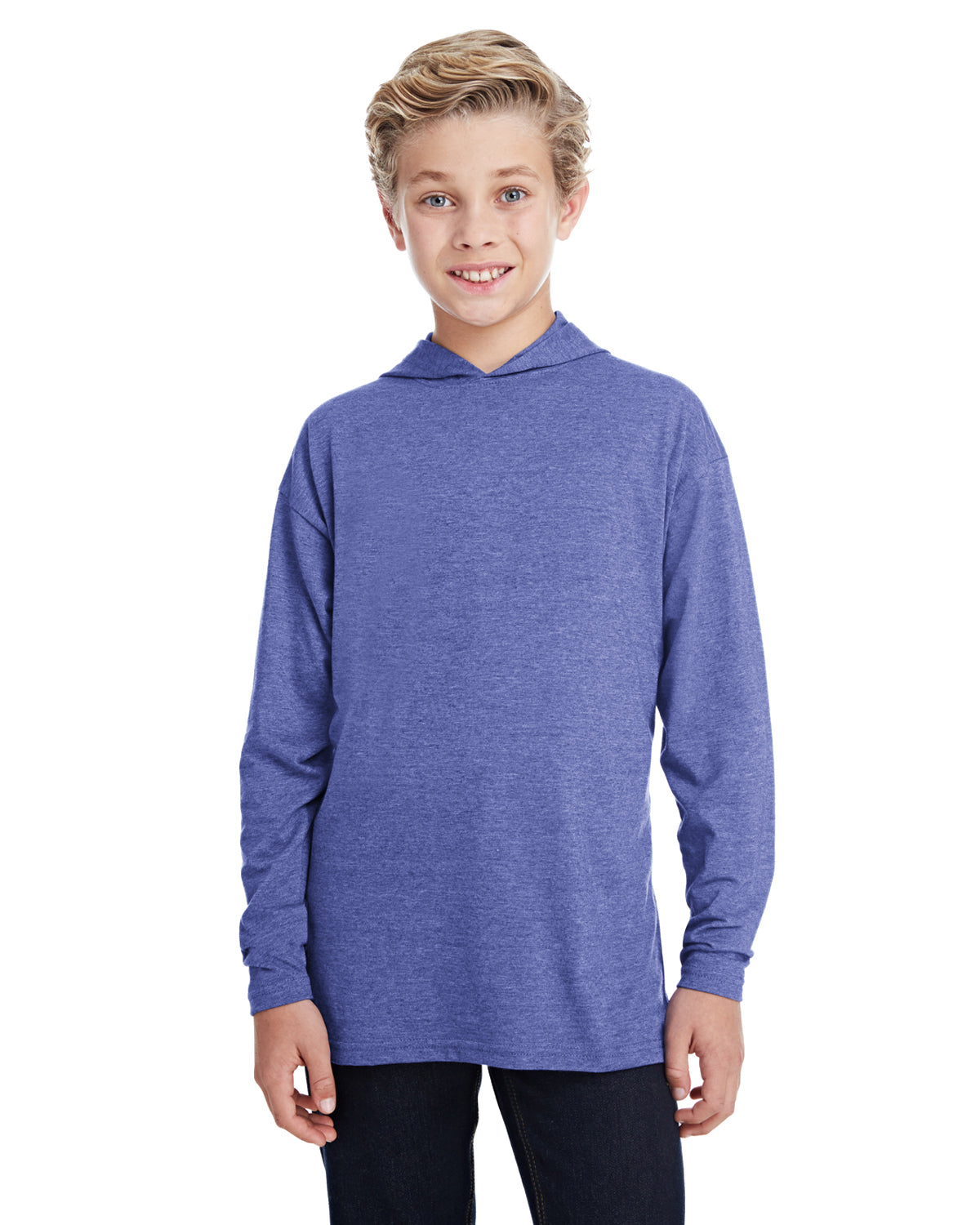 Youth Long-Sleeve Hooded T-Shirt - Heather Blue
