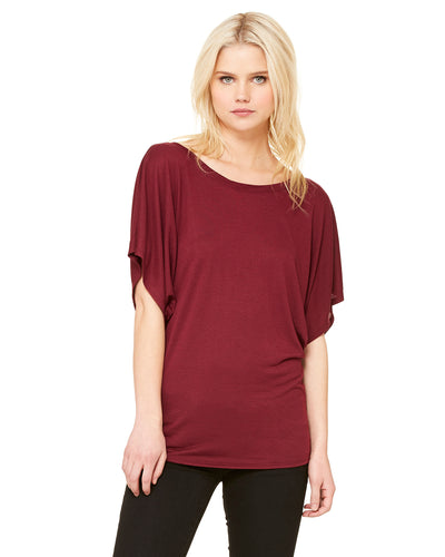 Women's Flowy Draped Sleeve Dolman T-Shirt - Maroon