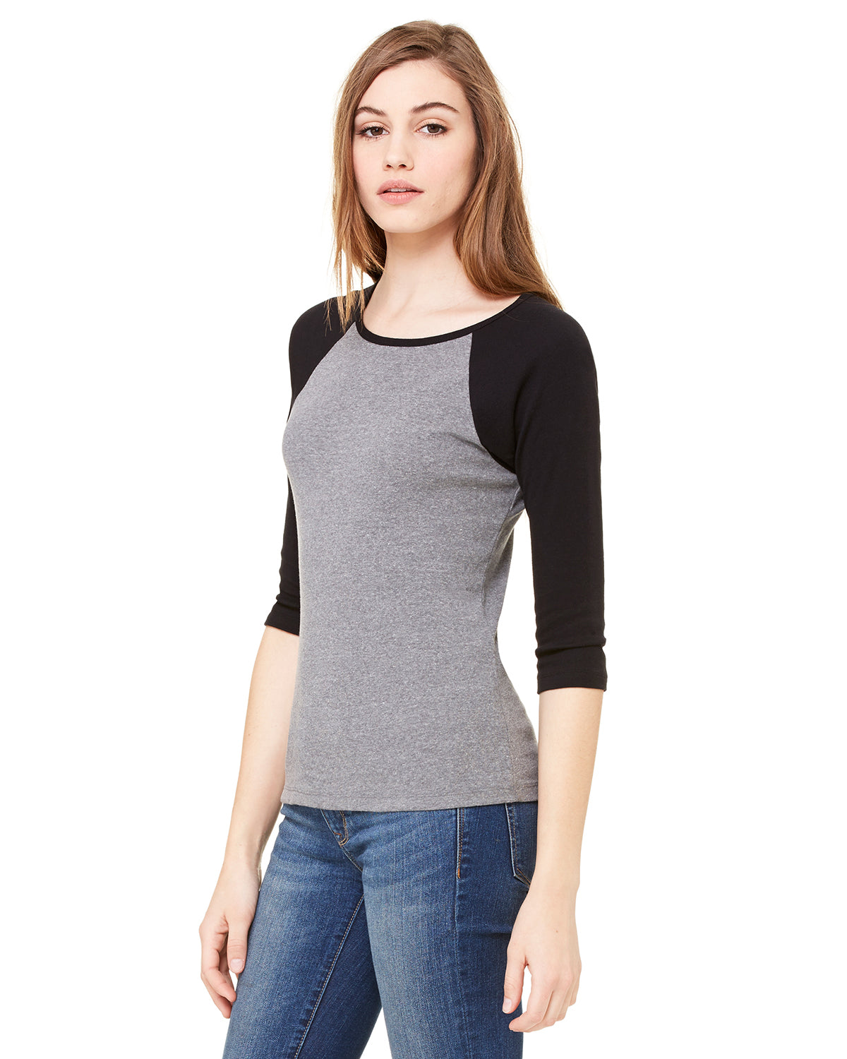 Women's Baby Rib 3/4-Sleeve Contrast Raglan T-Shirt - Heather Deep / Black