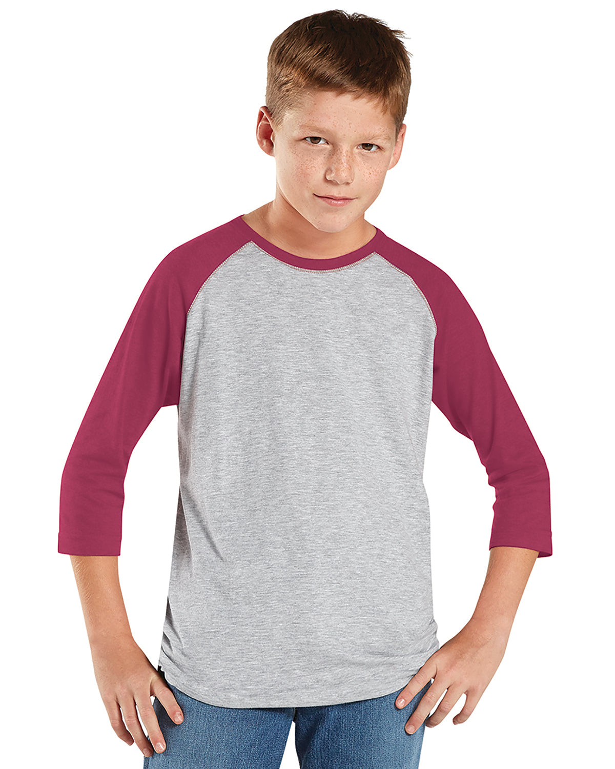 Youth Baseball T-Shirt - Vintage Heather / Vintage Burg
