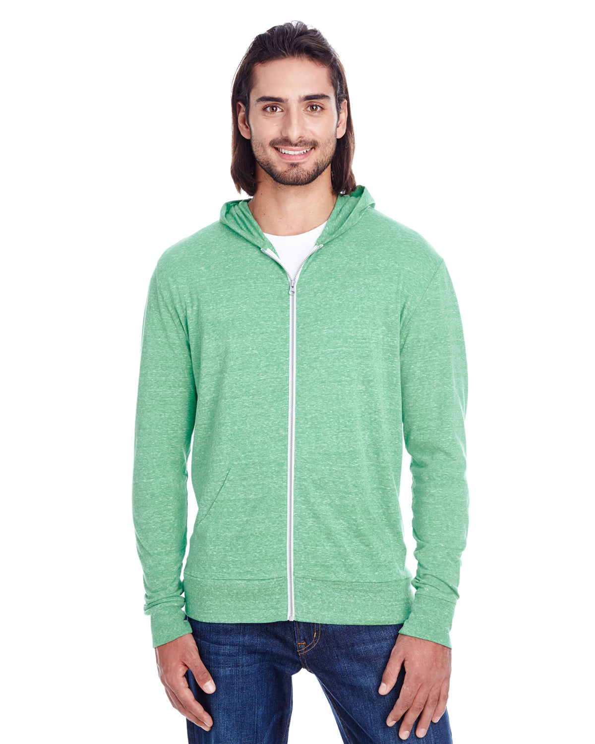 Unisex Triblend Full-Zip Light Hoodie - Green Triblend