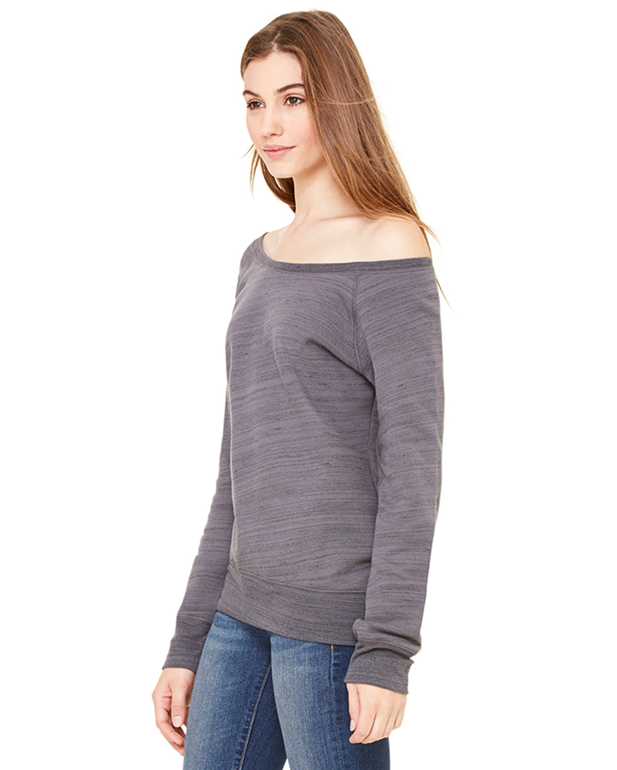 Women's Sponge Fleece Wide Neck Sweatshirt - Dark Gray Marble Fleece