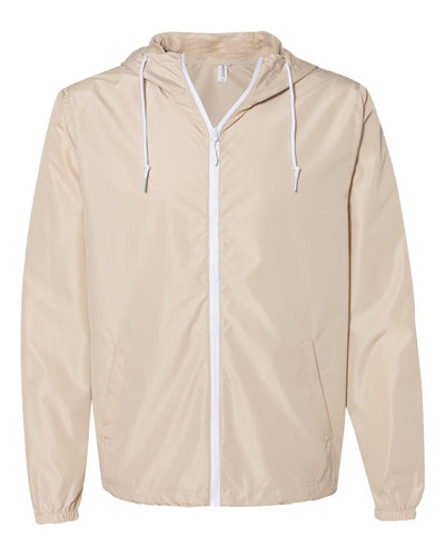 Unisex Water-Resistant Lightweight Windbreaker - Classic Khaki / White Zipper