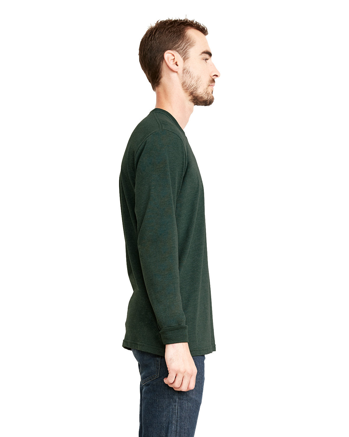 Unisex Sueded Long-Sleeve Crew - Heather Forest Green