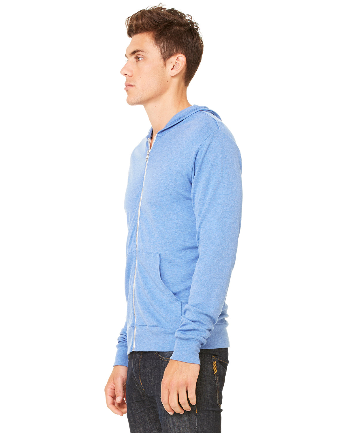 Unisex Triblend Full-Zip Lightweight Hoodie - Athletic Blue Triblend