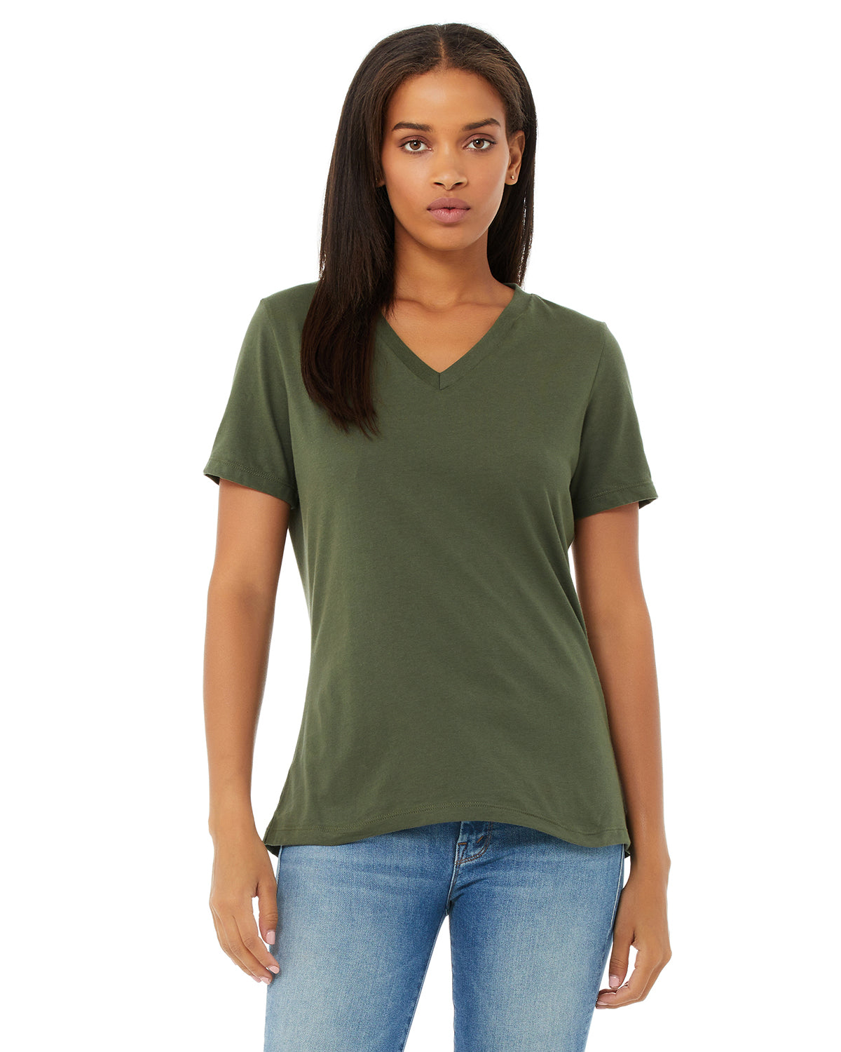 Women's Relaxed Jersey V-Neck T-Shirt - Military Green