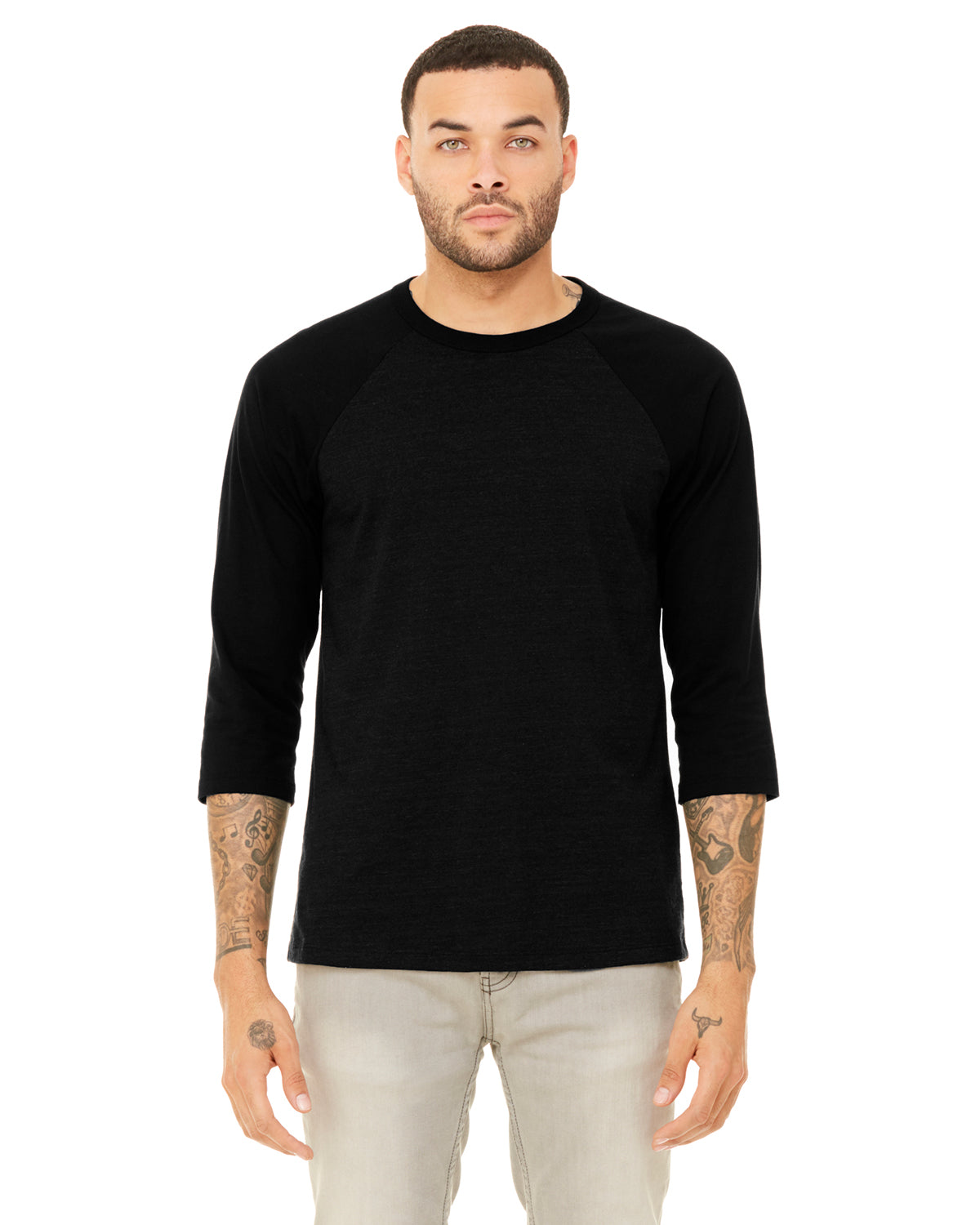 Unisex 3/4-Sleeve Baseball T-Shirt - Heather Black / Black