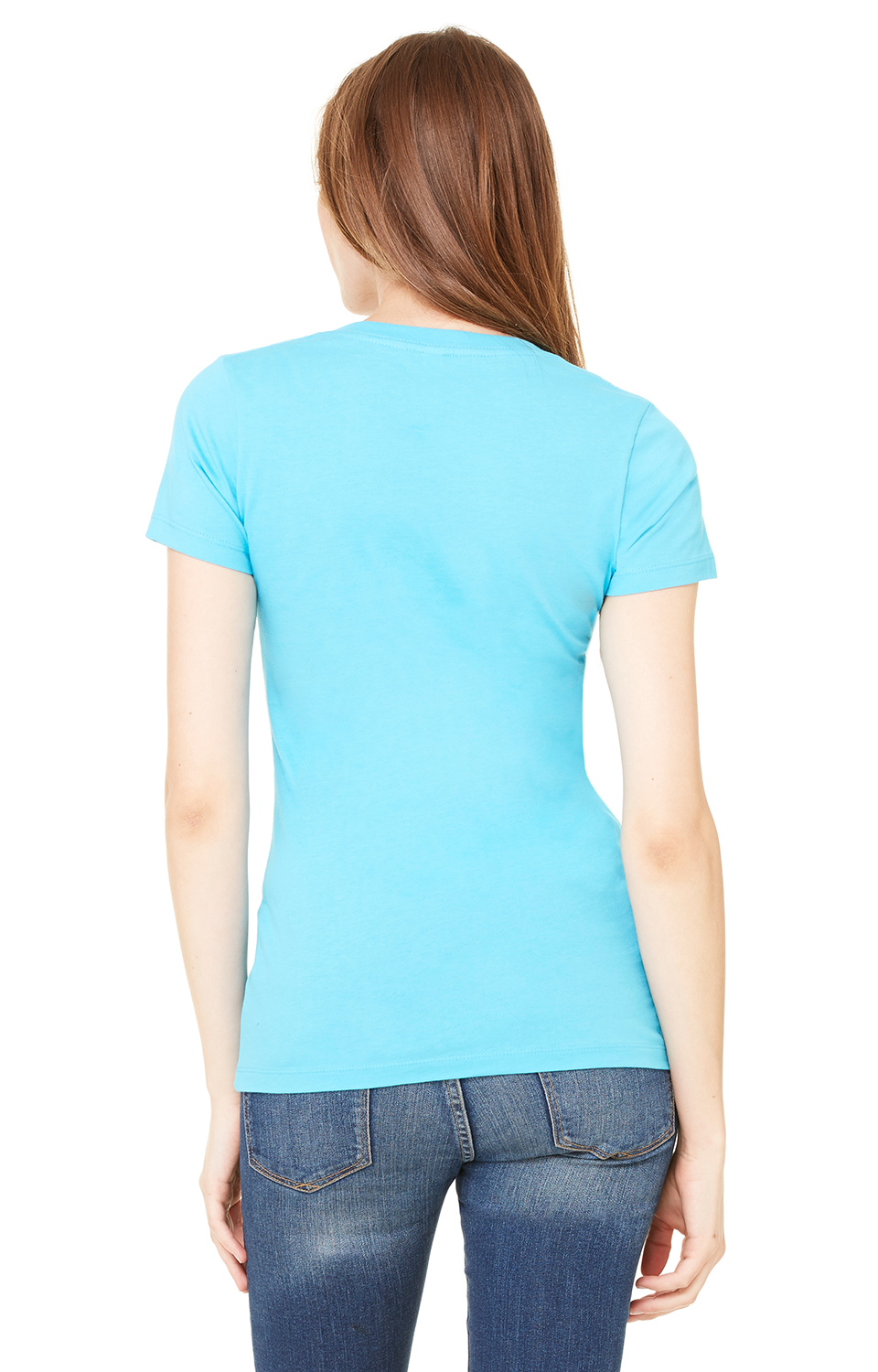 Ladies' Jersey Short-Sleeve Deep V-Neck T-Shirt - Neon Blue