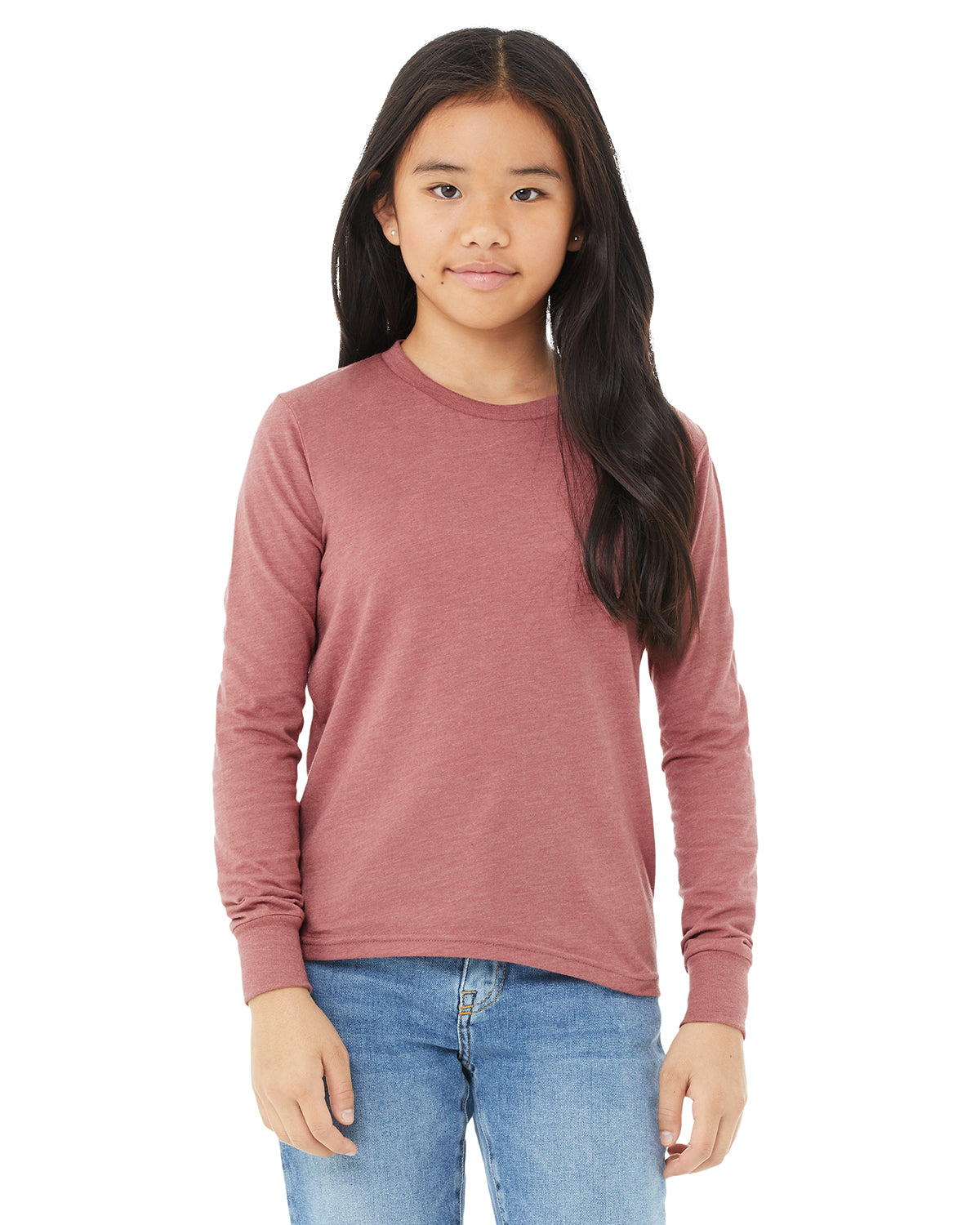 Youth Heather CVC Long Sleeve Tee - Heather Mauve