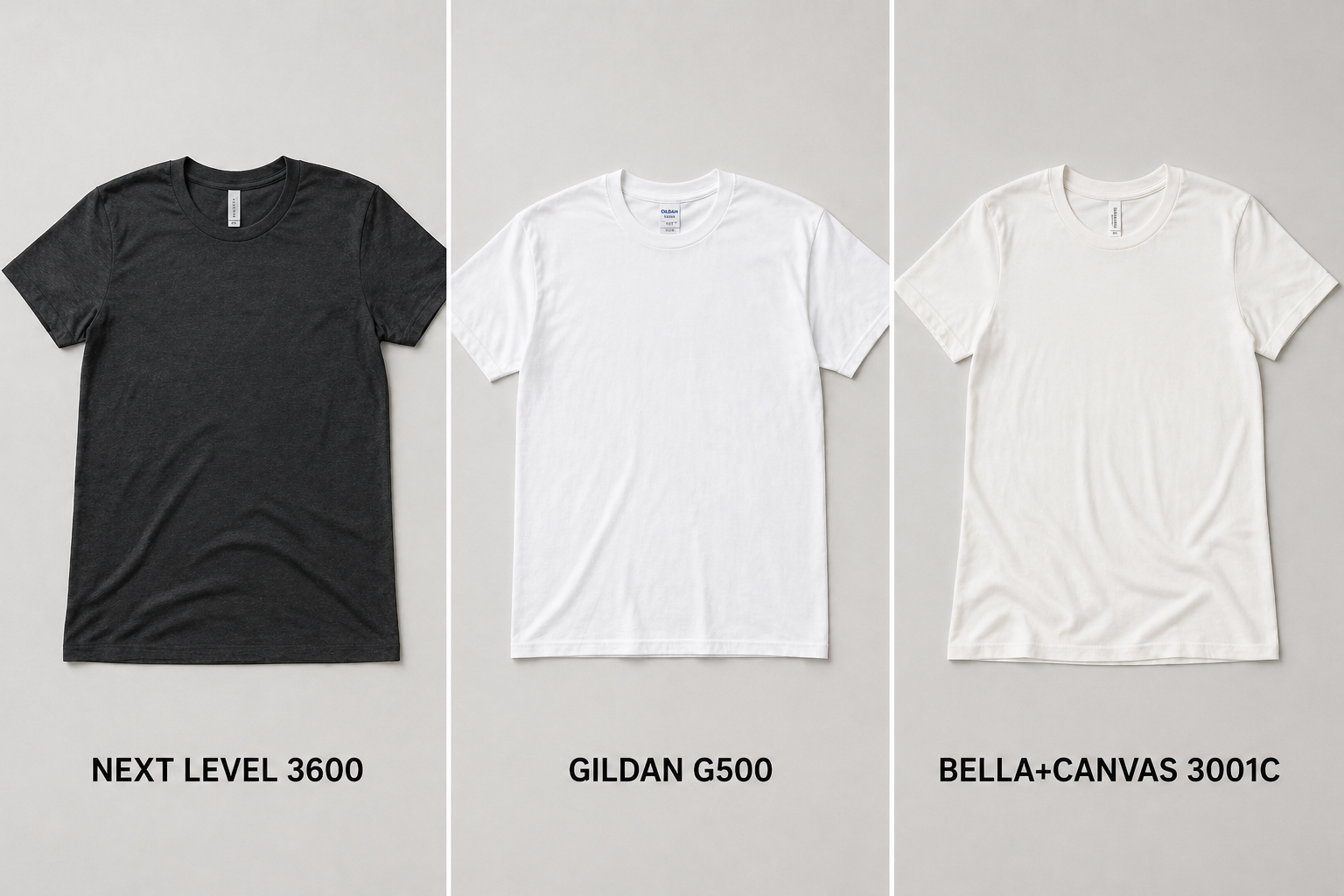 Next Level 3600 vs G500 vs 3001C: T-Shirt Blank Comparison – ClothingSpace