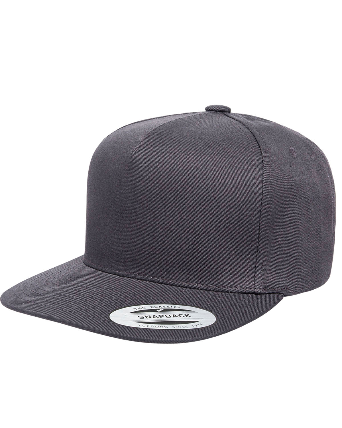 Unisex 5-Panel Cotton Twill Snapback Cap - Dark Gray