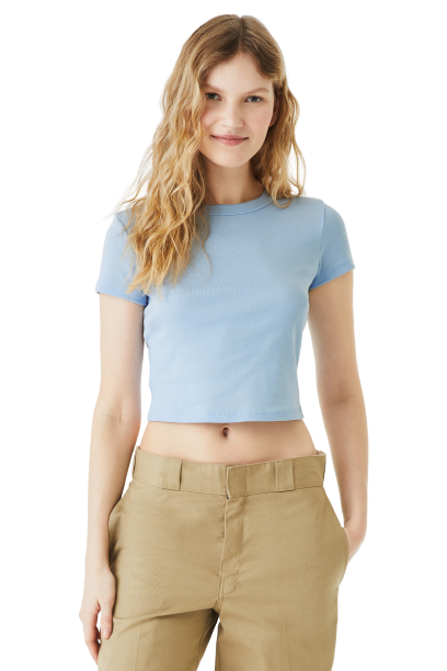 Women's Micro Ribbed Baby Tee - Solid Baby Blue Blend