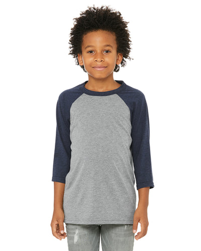 Youth 3/4-Sleeve Baseball T-Shirt - Gray / Navy Triblend