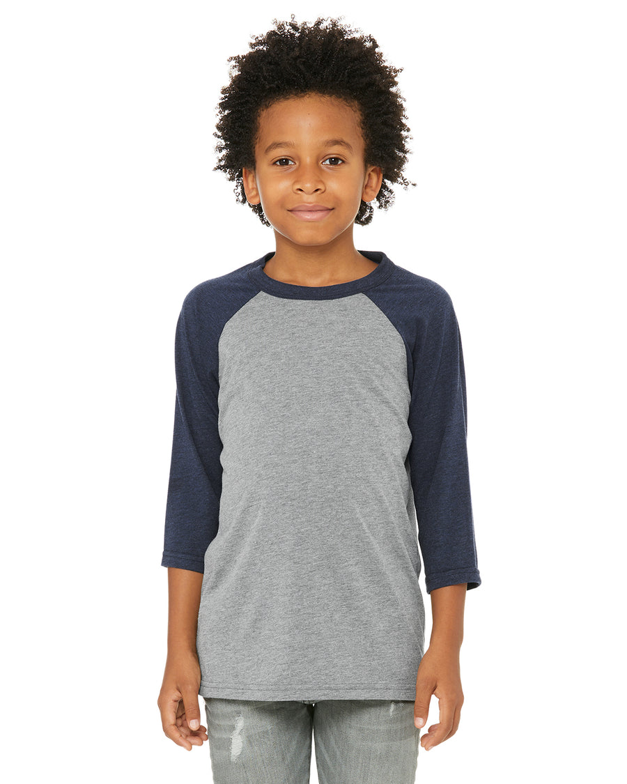 Youth 3/4-Sleeve Baseball T-Shirt - Gray / Navy Triblend