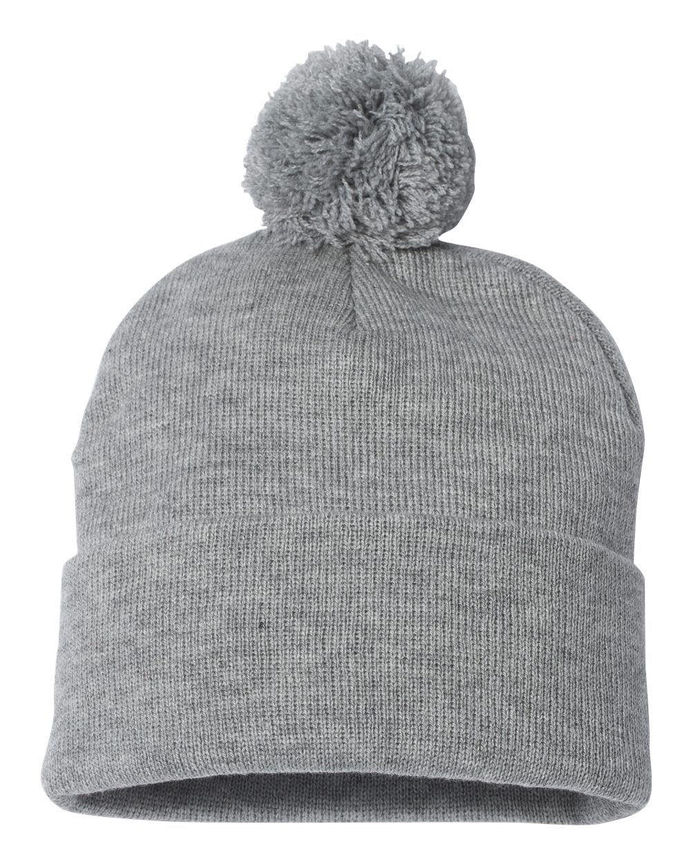 Pom-Pom 12" Knit Beanie - Heather Gray