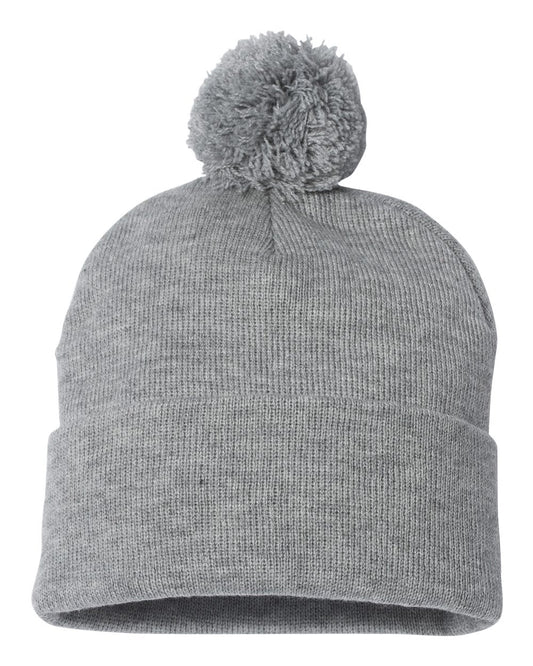 Pom-Pom 12" Knit Beanie - Heather Gray