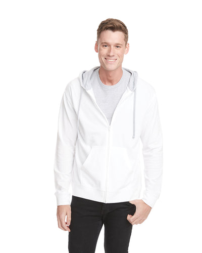 Unisex French Terry Zip Hoodie - White / Heather Gray