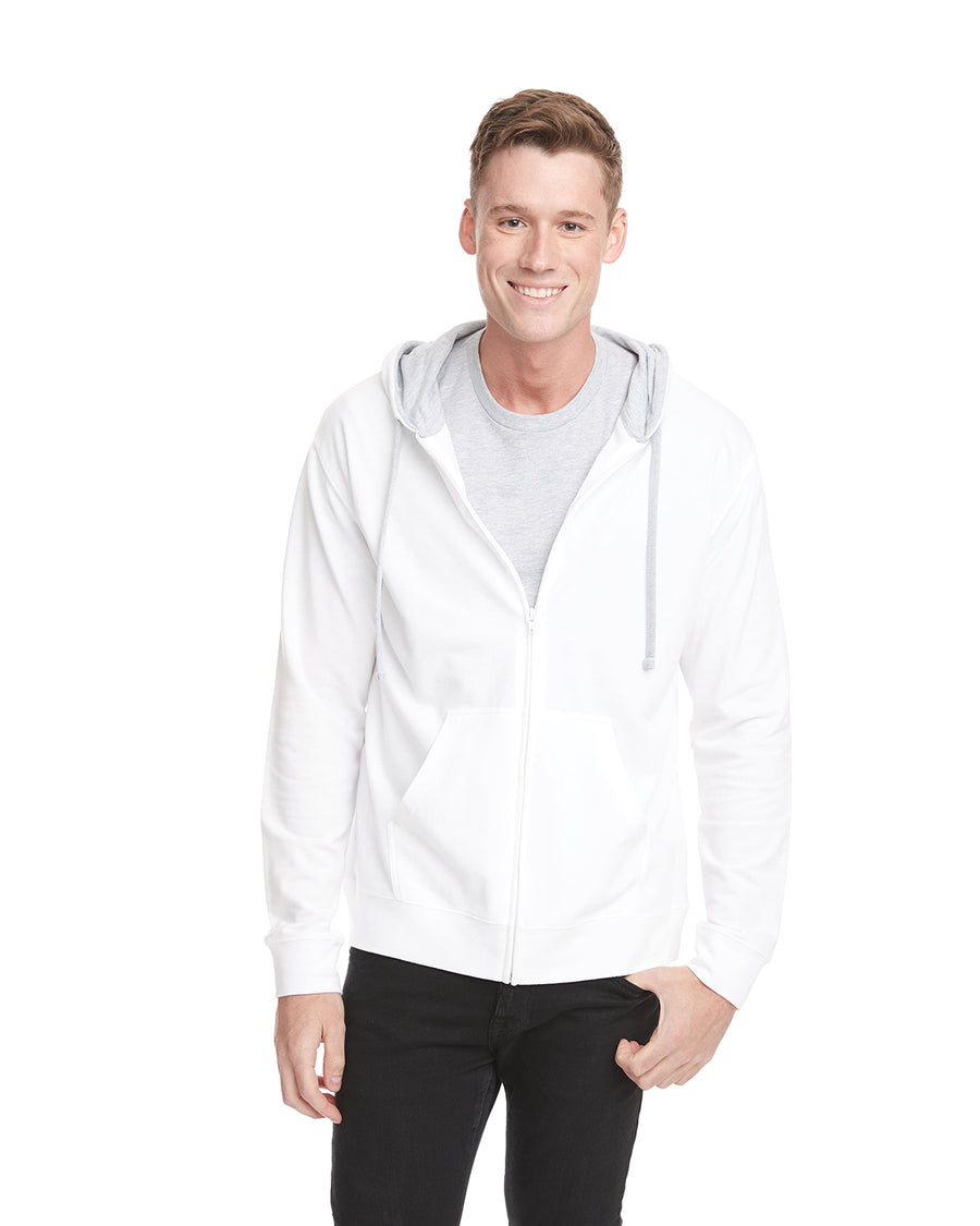 Unisex French Terry Zip Hoodie - White / Heather Gray