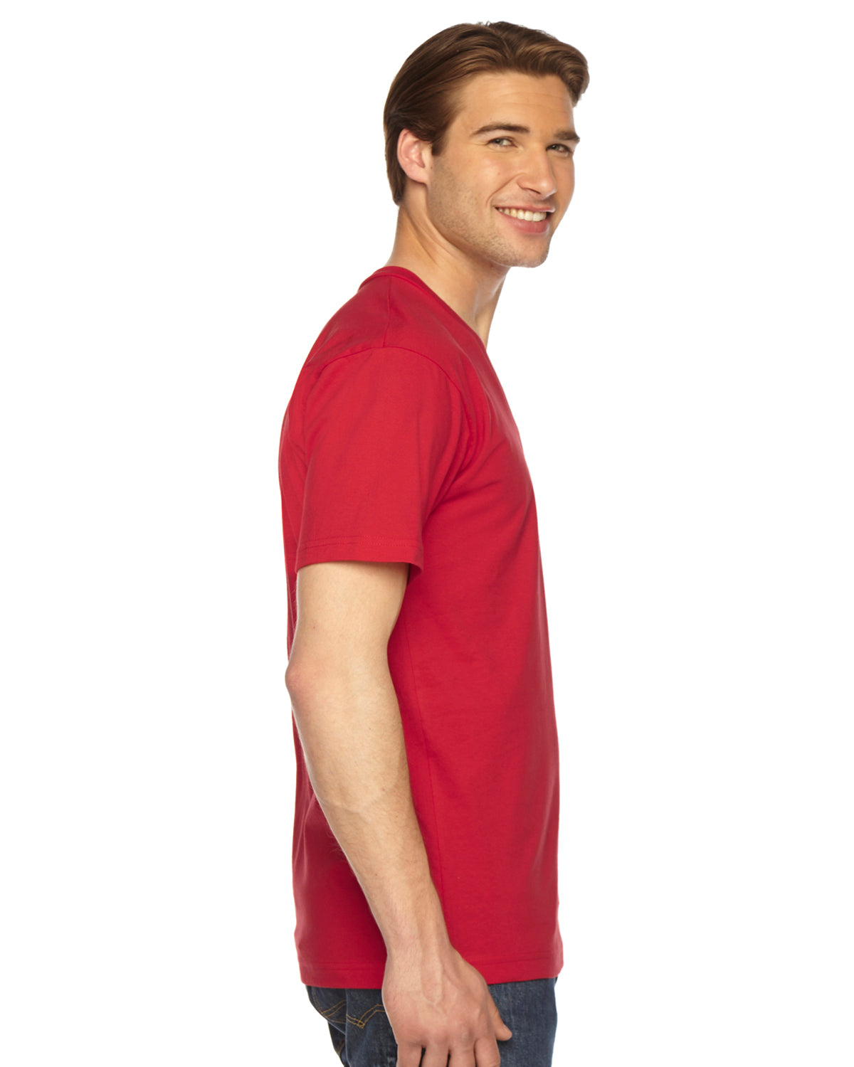 Unisex Fine Jersey Short-Sleeve V-Neck T-Shirt - Red