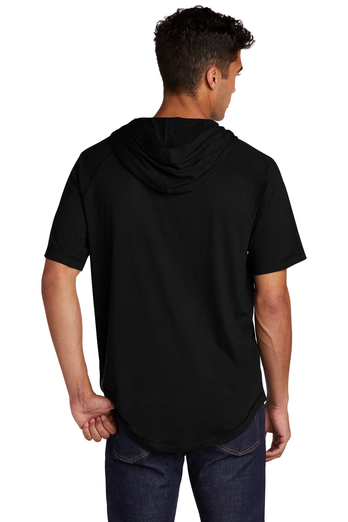 Unisex PosiCharge Tri-Blend Wicking Short Sleeve Hoodie - Black Triad So