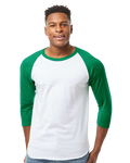 Unisex Fine Jersey Raglan Tee - White / Kelly