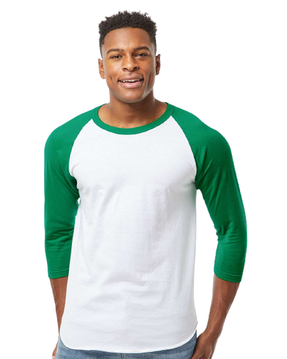 Unisex Fine Jersey Raglan Tee - White / Kelly