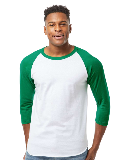 Unisex Fine Jersey Raglan Tee - White / Kelly