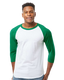 Tultex 0245TC - Unisex Fine Jersey Raglan Tee - White / Kelly