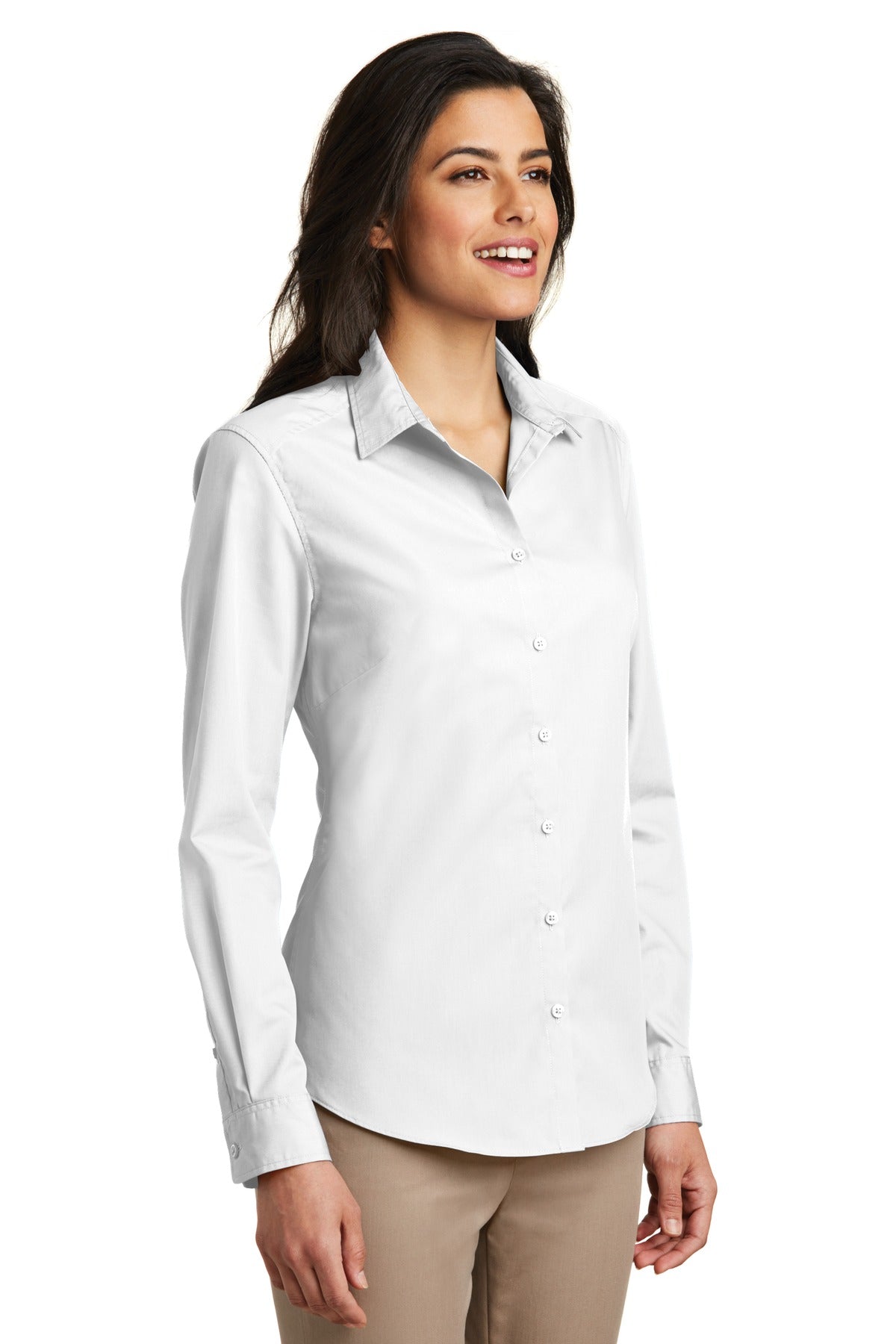 Women's Long Sleeve Carefree Poplin Shirt - White