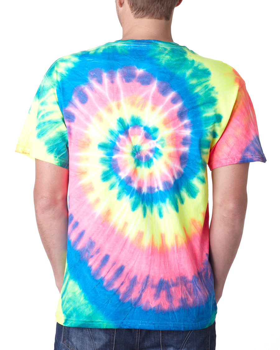 Unisex Multi-Color Spiral Short Sleeve T-Shirt - Fluorescent Rainbow Swirl