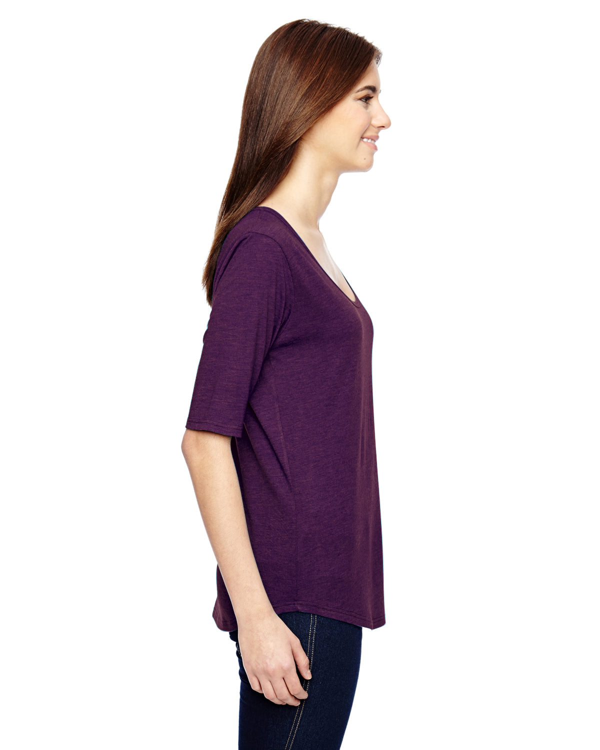 Women's Triblend Deep Scoop 1/2-Sleeve T-Shirt - Heather Aubergine