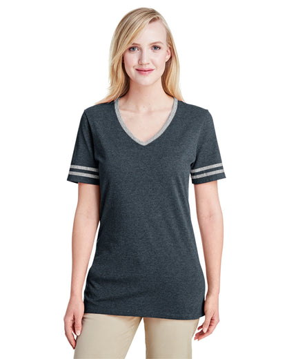 Women's TRI-BLEND Varsity V-Neck T-Shirt - Black Heather / Oxford