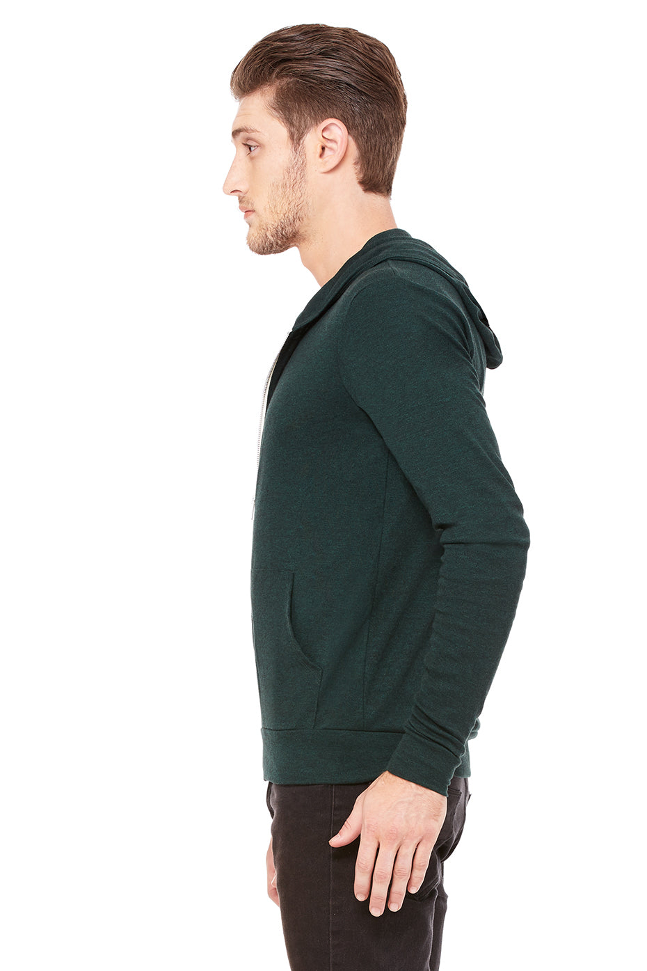 Unisex Triblend Full-Zip Lightweight Hoodie - Emerald Triblend