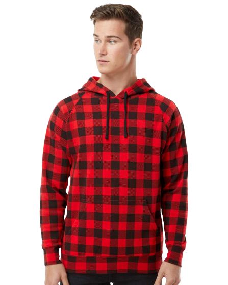 Unisex Special Blend Raglan Hoodie - Red Buffalo Plaid