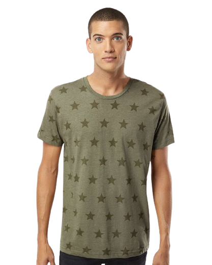 Unisex Star Print T-Shirt - Military Green Star