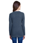 Women's Long Sleeve Fine Jersey Lace-Up T-Shirt - Vintage Navy / White